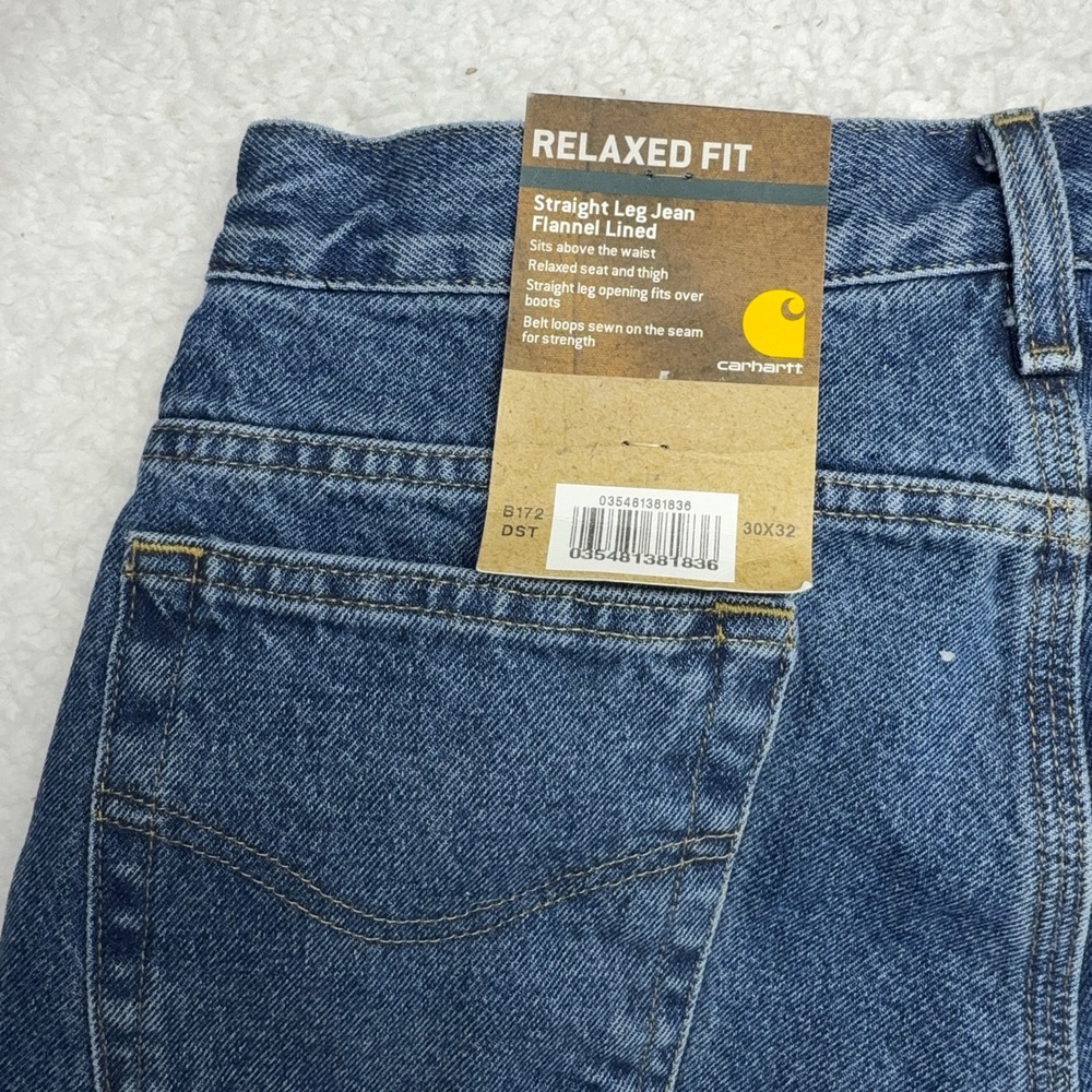 Carhartt Relaxed Fit Straight Flannel Lined Jeans Mens 32x30 B172 DST NWT